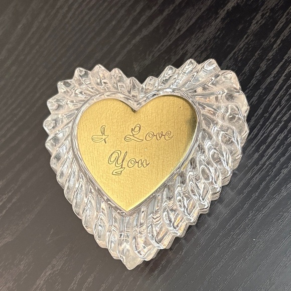 Vintage Other - Heart-Shaped Lead Crystal Trinket with Gold Accent “I Love You” Engraving